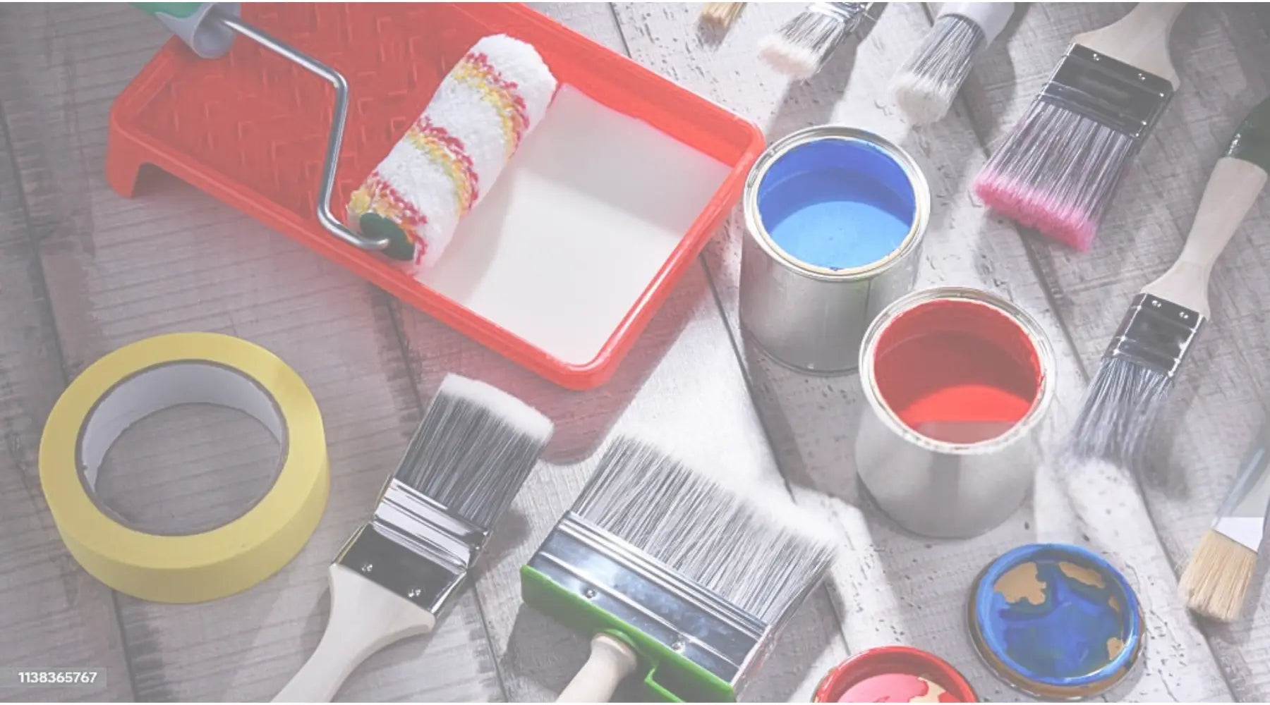 Brushes, rollers, trays and paints collection 