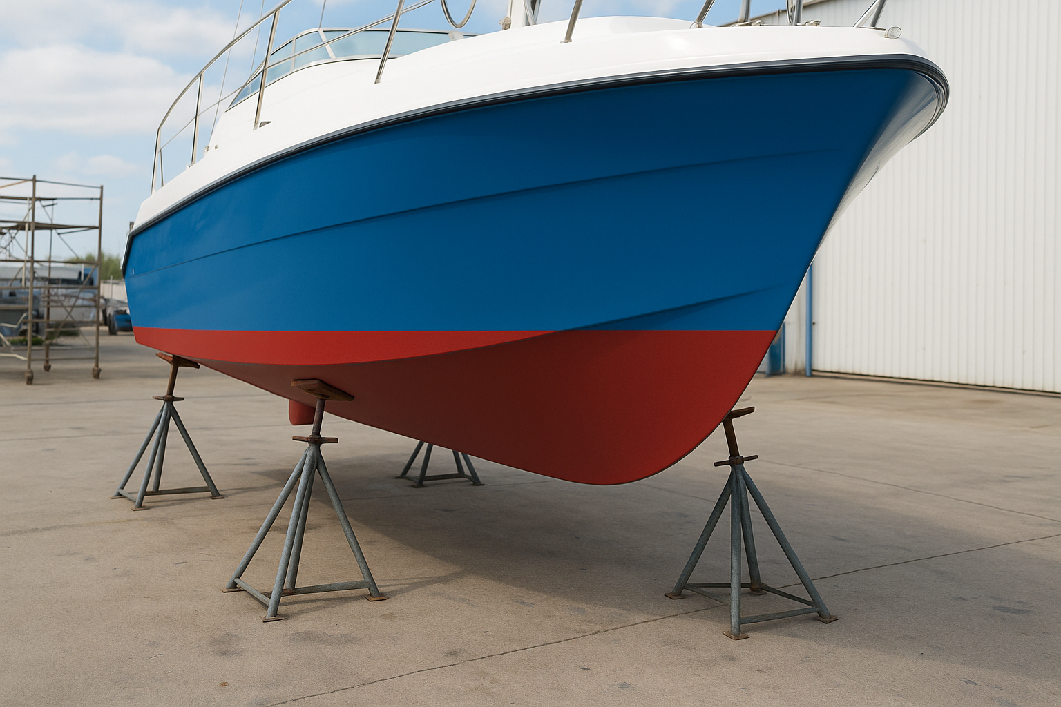 anti-fouling paint on the bottom of a boat in red
