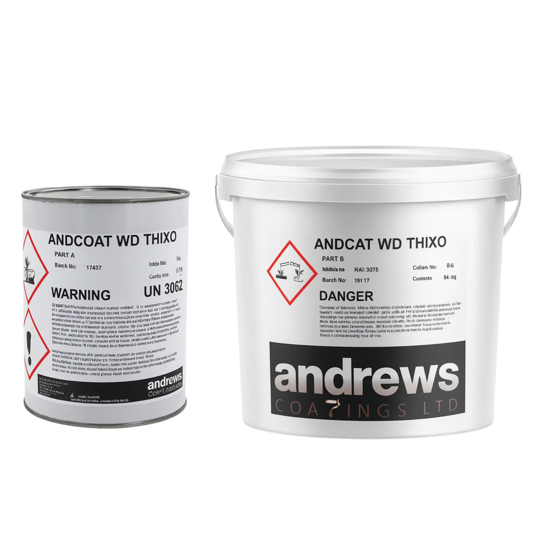 Two containers of Andrews Coatings Ltd ANDCOAT WD THIXO on a white background
