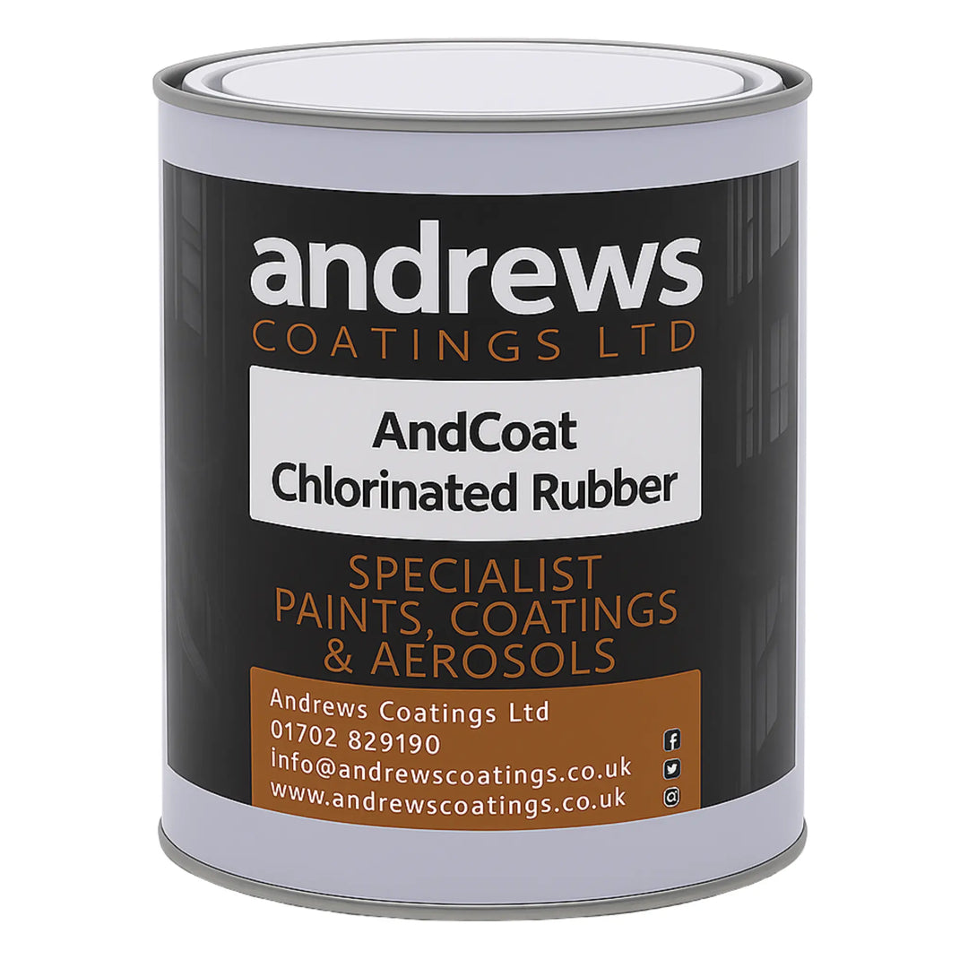 Can of Andrews Coatings Ltd AndCoat Chlorinated Rubber paint on a white background