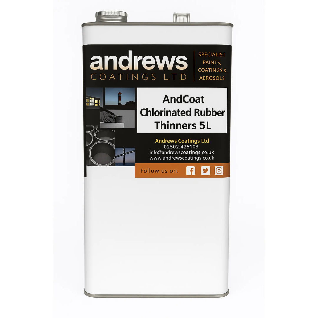 Can of AndCoat Chlorinated Rubber Thinners with Andrews Coatings Ltd branding on a white background
