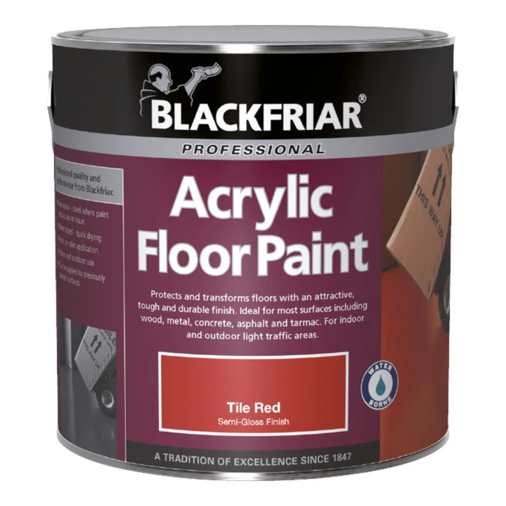 Can of Blackfriar Acrylic Floor Paint in Tile Red color on a white background