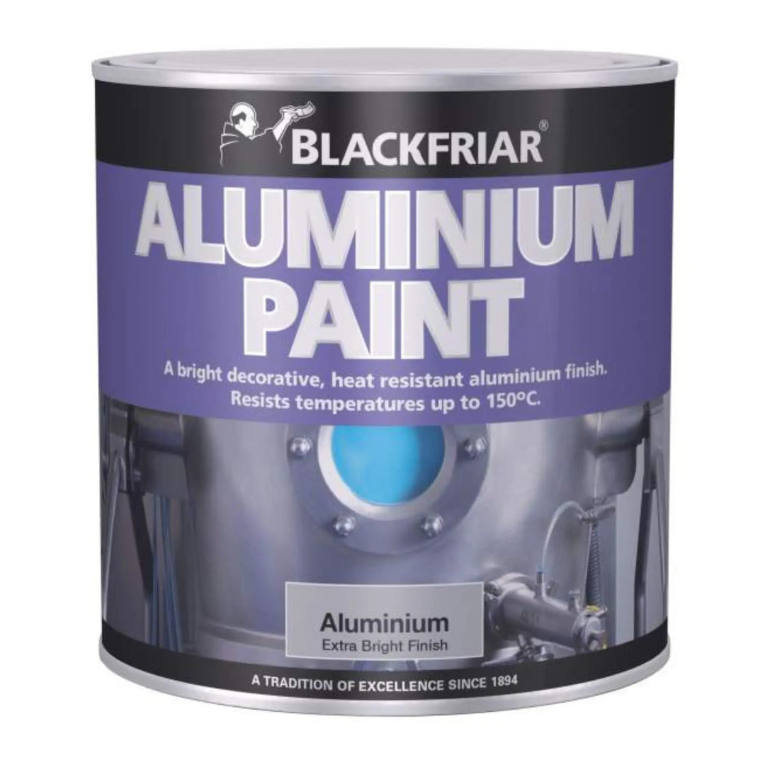 Can of Blackfriar Aluminium Paint with a white label on a white background