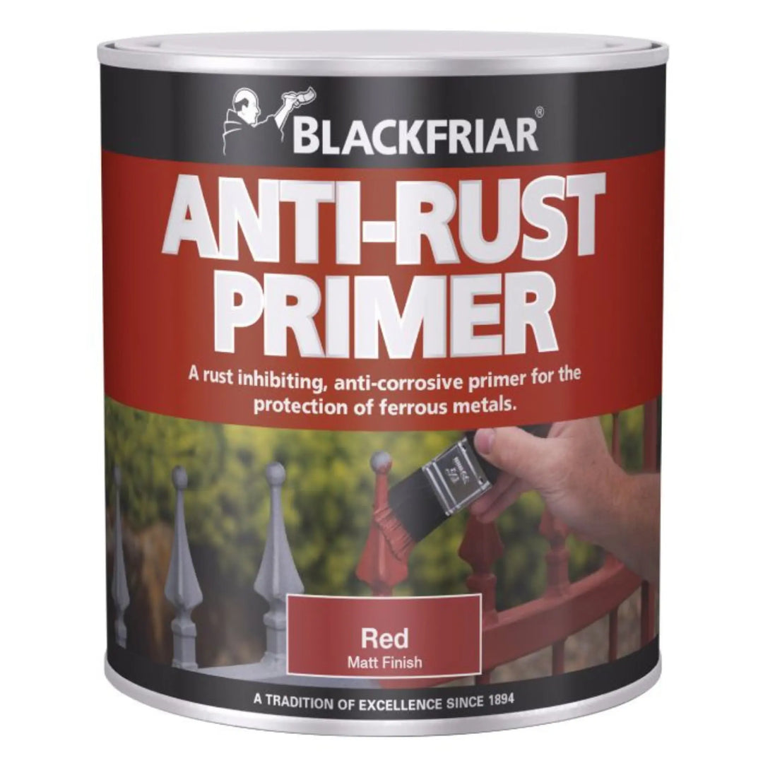 Can of Blackfriar Anti-Rust Primer with red label and white text.