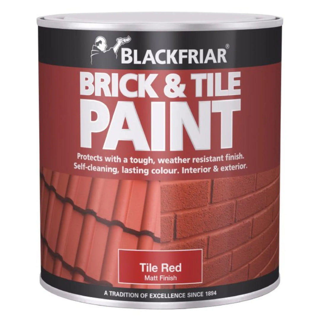 Can of Blackfriar Brick & Tile Paint with red brick design on a white background