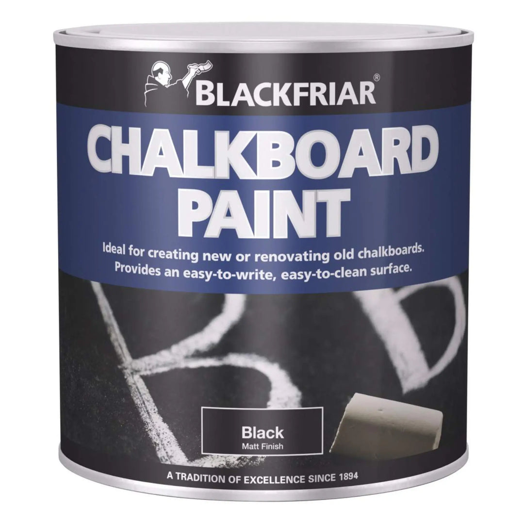 Can of Blackfriar Chalkboard Paint with black background and white text