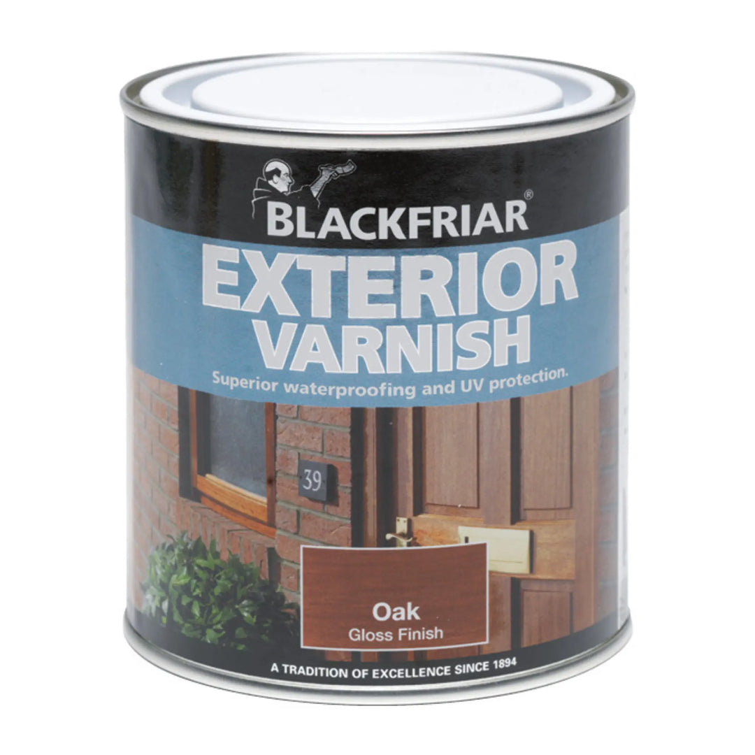Blackfriar exterior varnish can with a white background