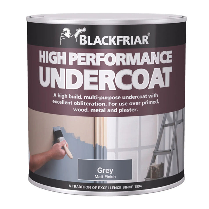 Can of Blackfriar High Performance Undercoat with text and images on a white background
