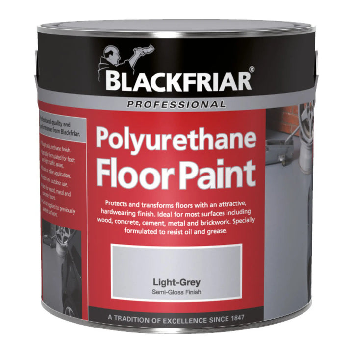 Can of Blackfriar Polyurethane Floor Paint on a white background
