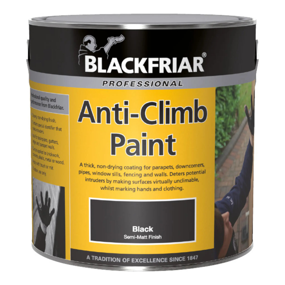 Blackfriar Anti-Climb Paint can with yellow label on a white background