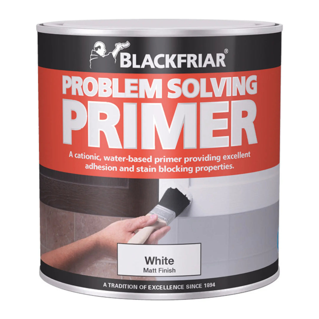 Blackfriar Problem Solving Primer can with red and gray label on a white background