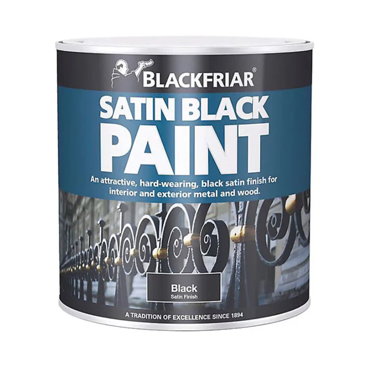 Blackfriar satin black paint can on a white background