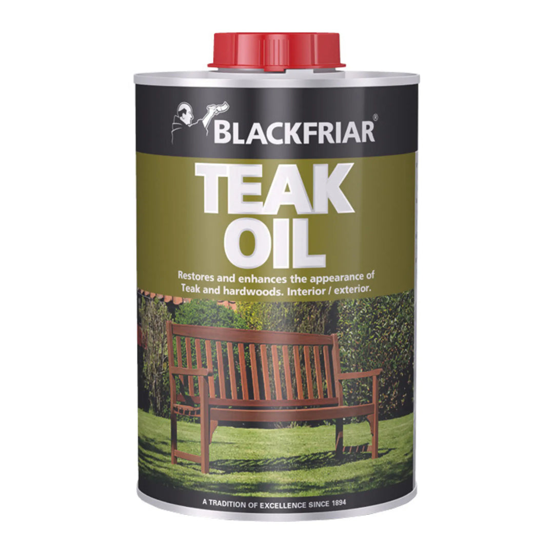 Blackfriar Teak Oil can with a red cap on a white background