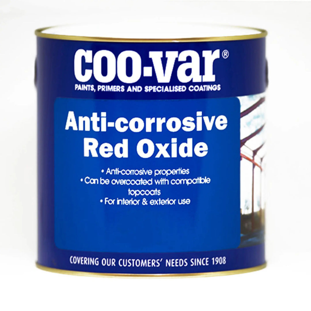 Coo-var anti-corrosive red oxide paint can on a white background