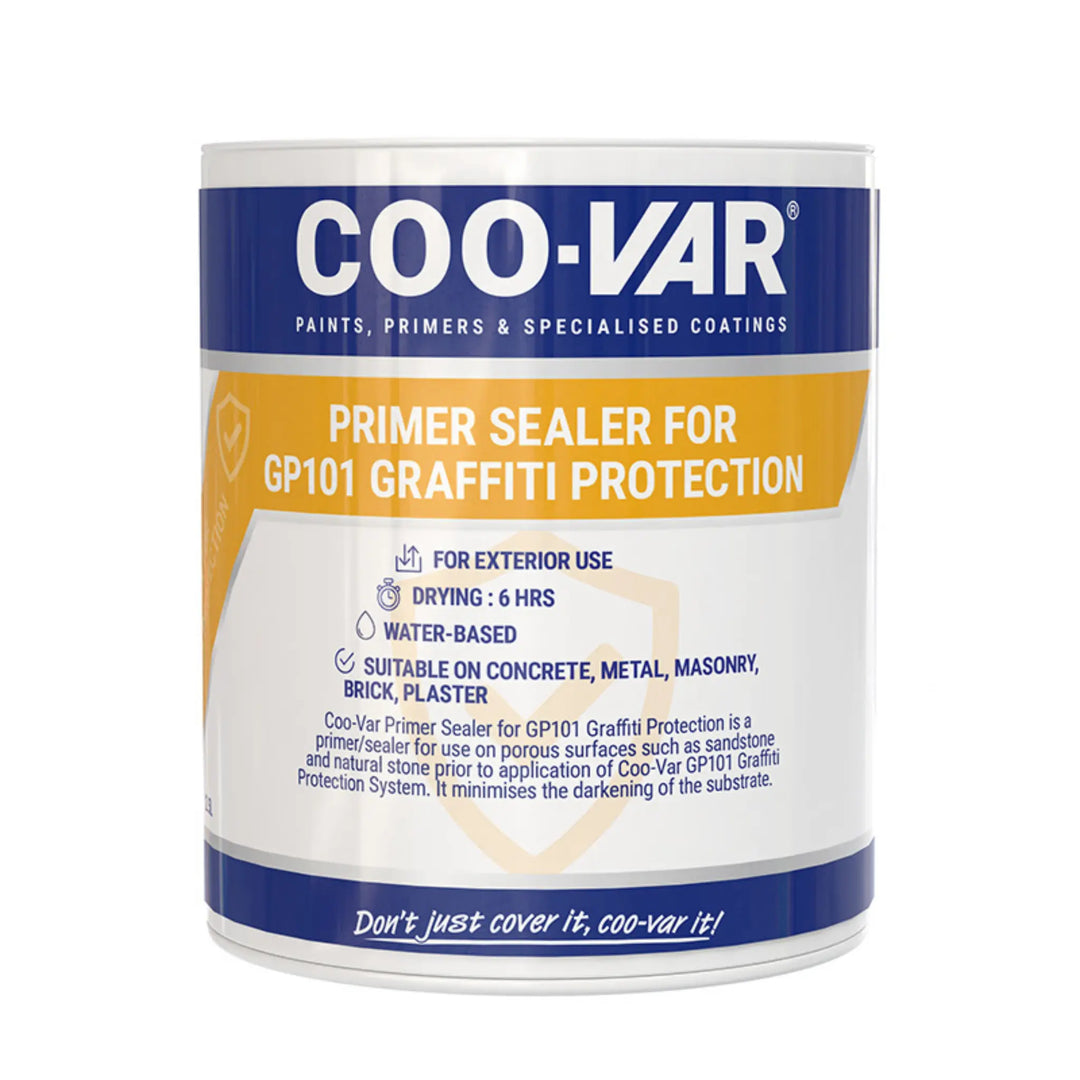 Coo-Var primer sealer can for graffiti protection on a white background