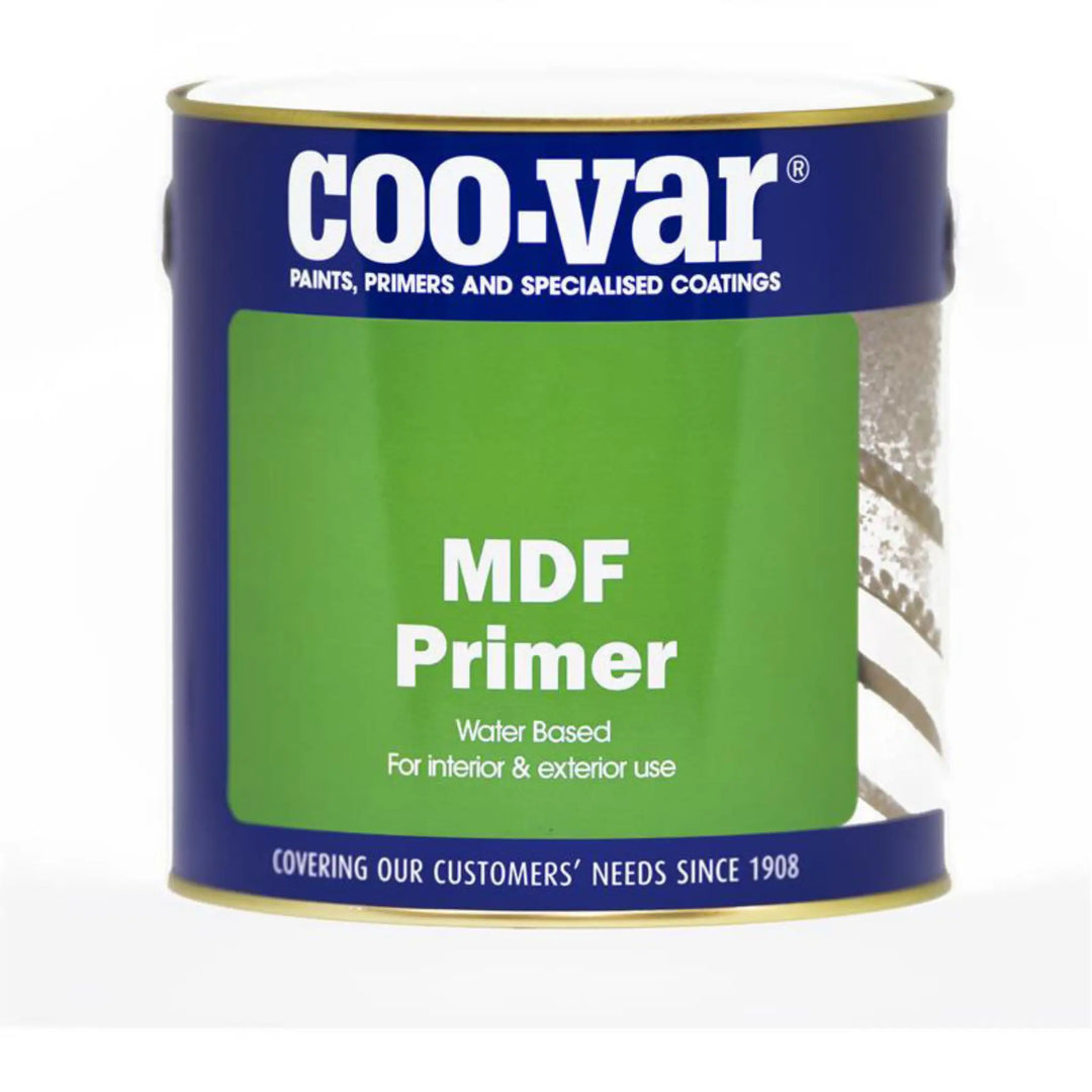 Can of Coo-Var MDF Primer paint on a white background