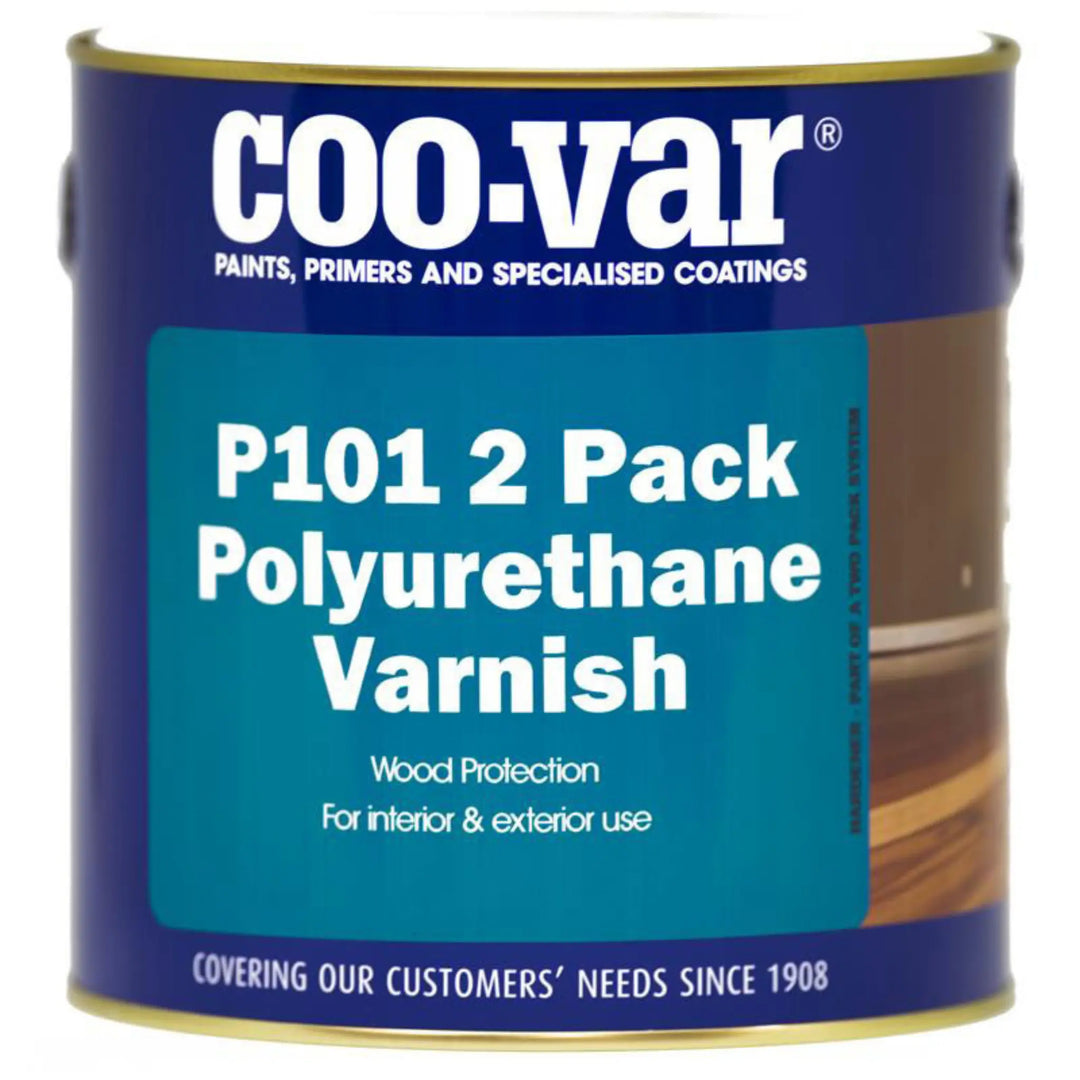 Coovar P101 2 Pack Polyurethane Varnish can on a white background