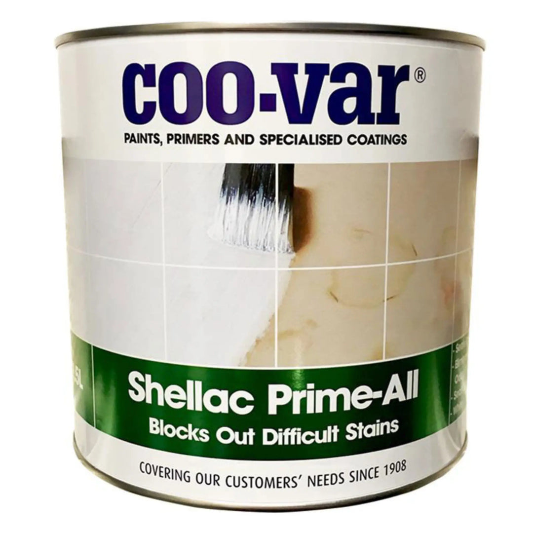 Coo-var Shellac Prime-All paint can on a white background