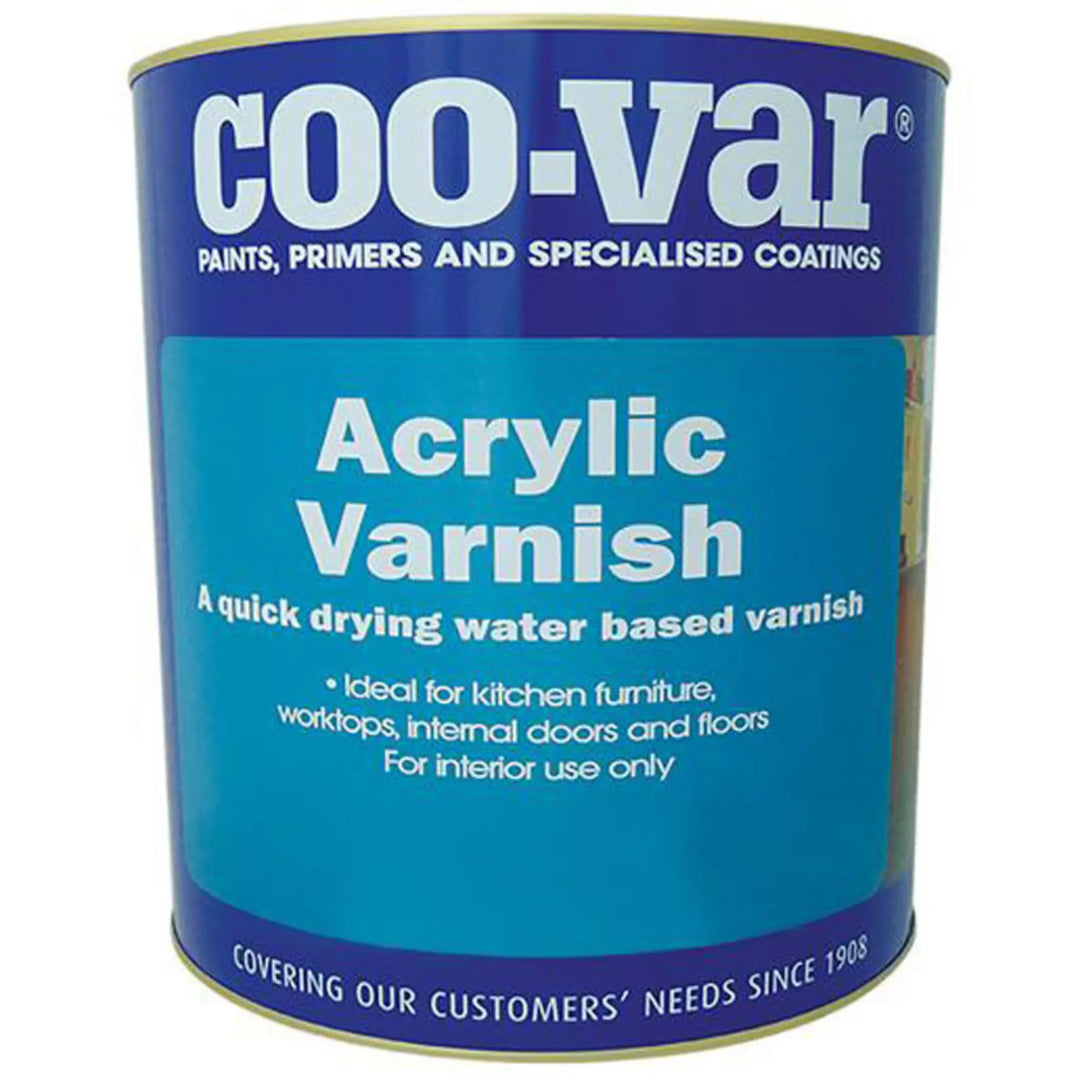 Coo-Var acrylic varnish can on a white background