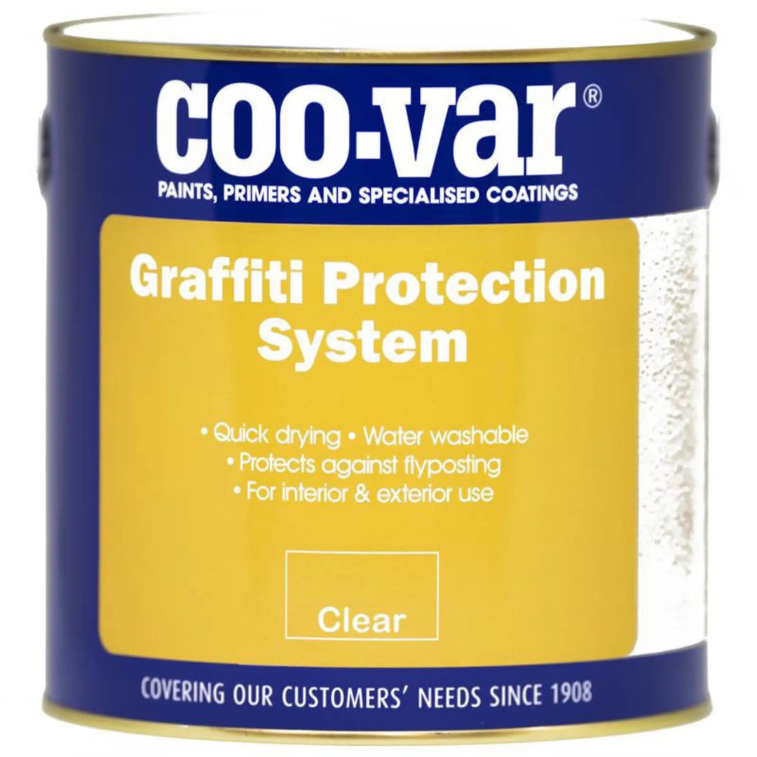 Coo-Var Graffiti Protection System can with blue and yellow label