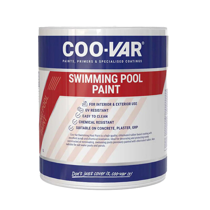 Coovar swimming pool paint can on a white background