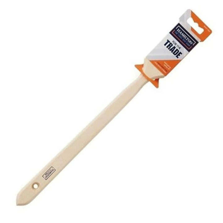 Paint brush with a packaging label on a white background