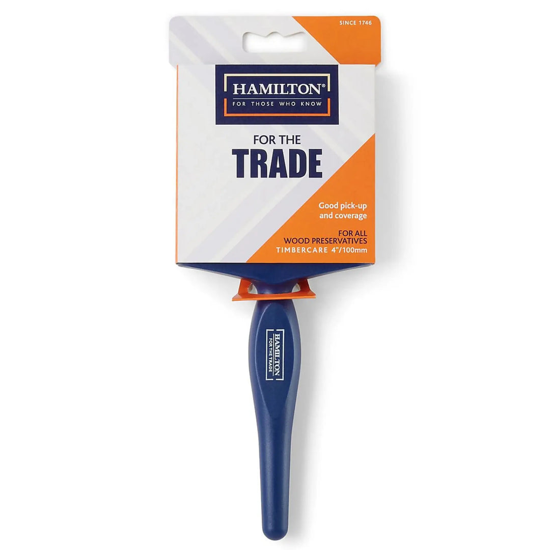 Blue paint brush with Hamilton packaging on a white background