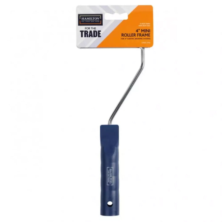 4-inch mini roller frame with blue handle and Hamilton brand packaging on a white background