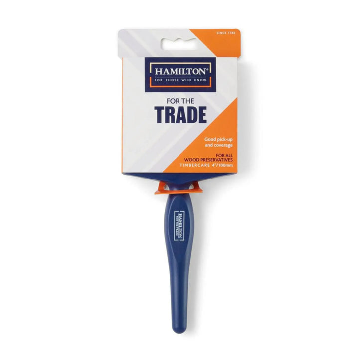 Blue paint brush with Hamilton packaging on a white background