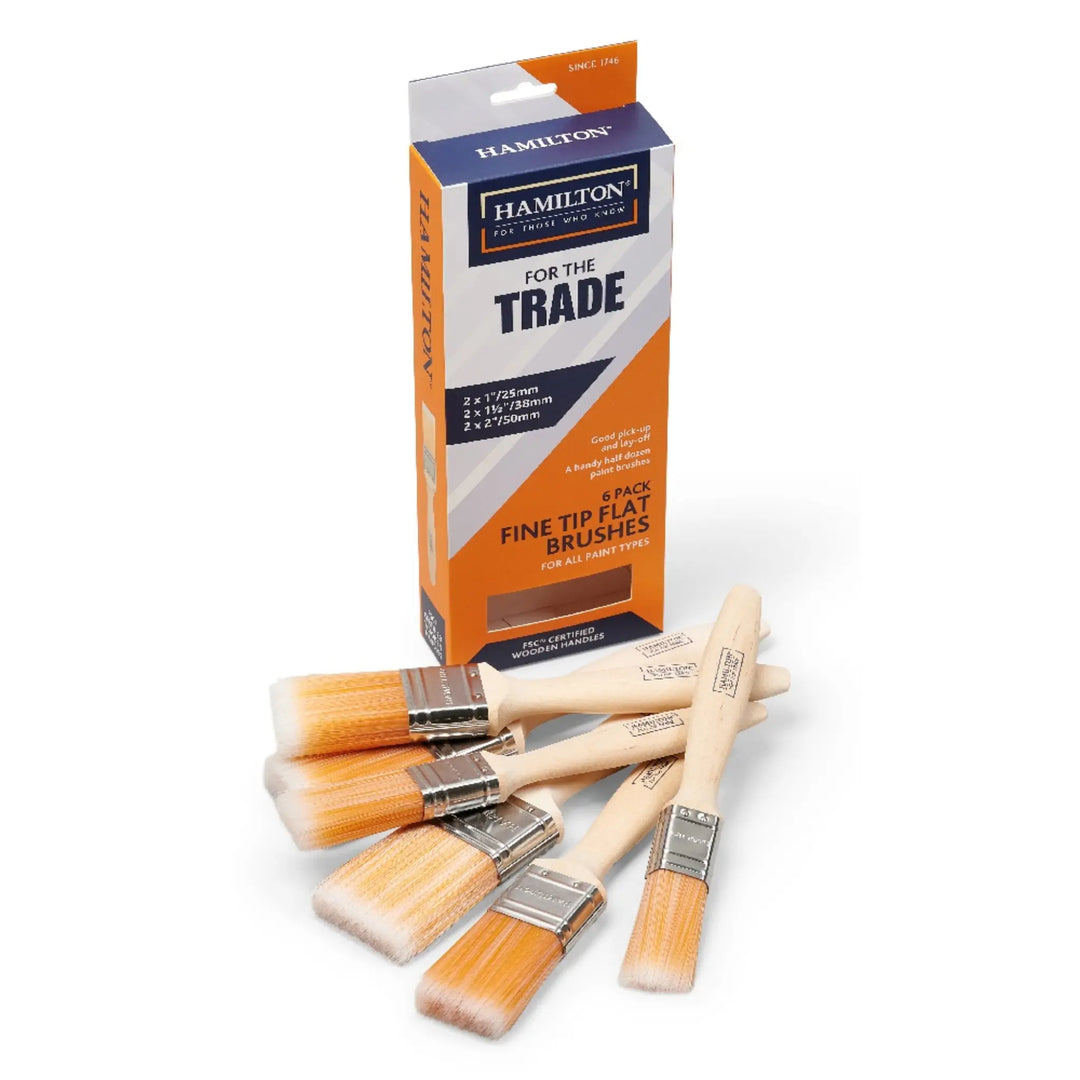 Set of Hamilton paint brushes with packaging on a white background