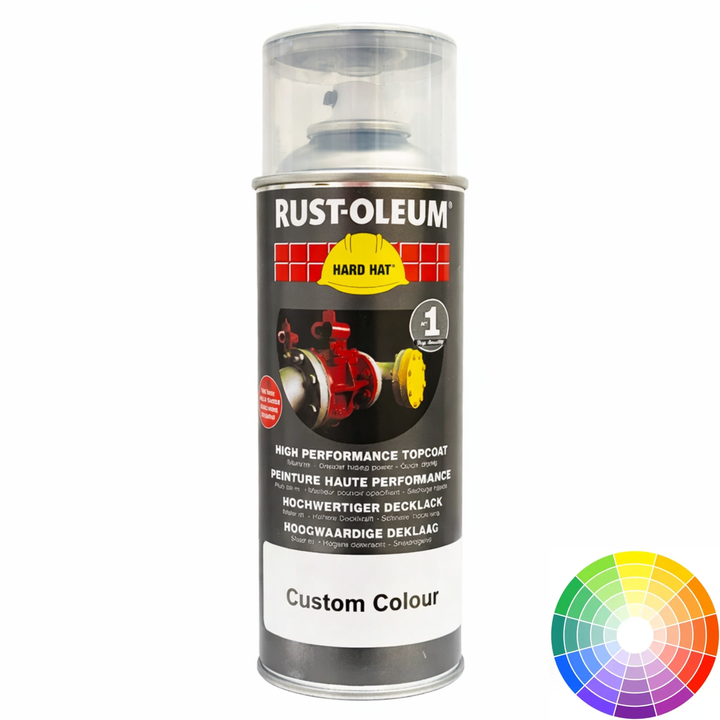 Rust-Oleum spray paint can with color swatch on a white background