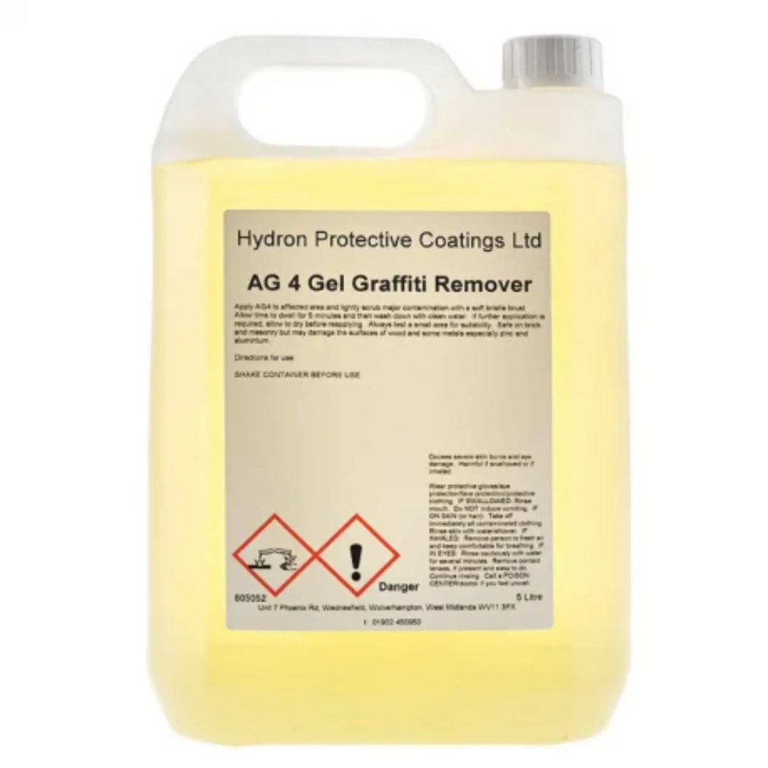 Yellow container of Hydron Protective Coatings Ltd AG 4 Gel Graffiti Remover on a white background