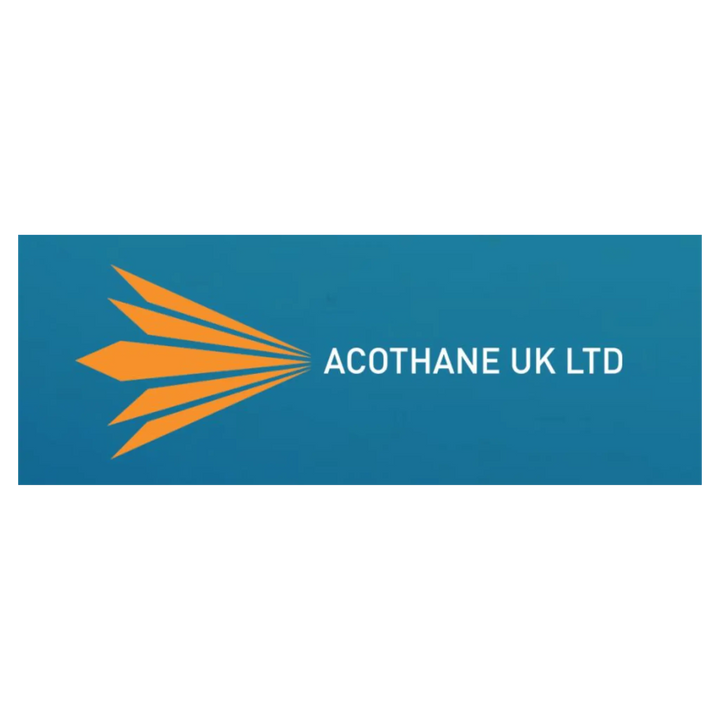 Logo of Acothane UK Ltd with orange arrows on a blue background