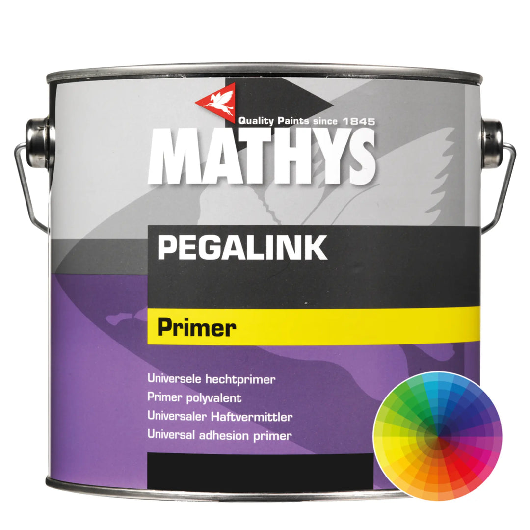 Mathys Pegalink tin image with colour wheel on a white background