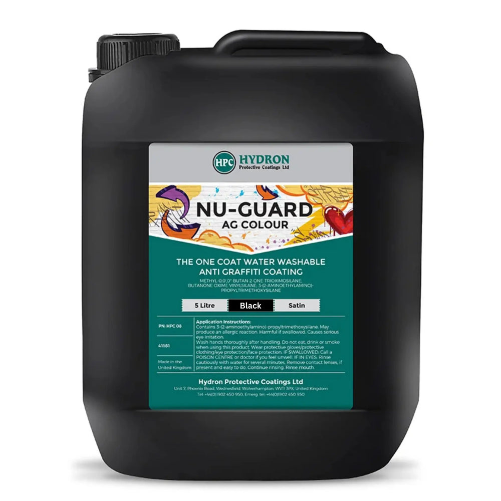 Black container of Hydron Nu-Guard AG Colour coating on a white background