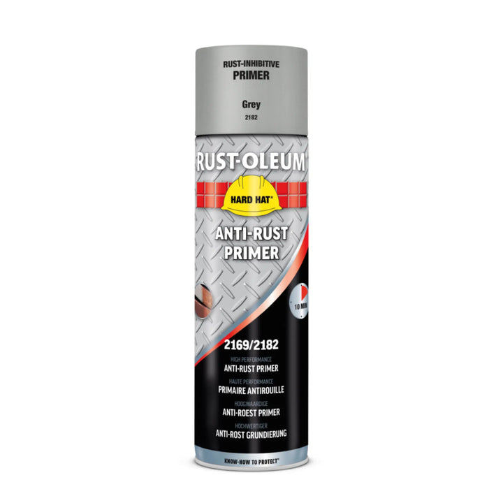 Rust-Oleum anti-rust primer spray can on a white background