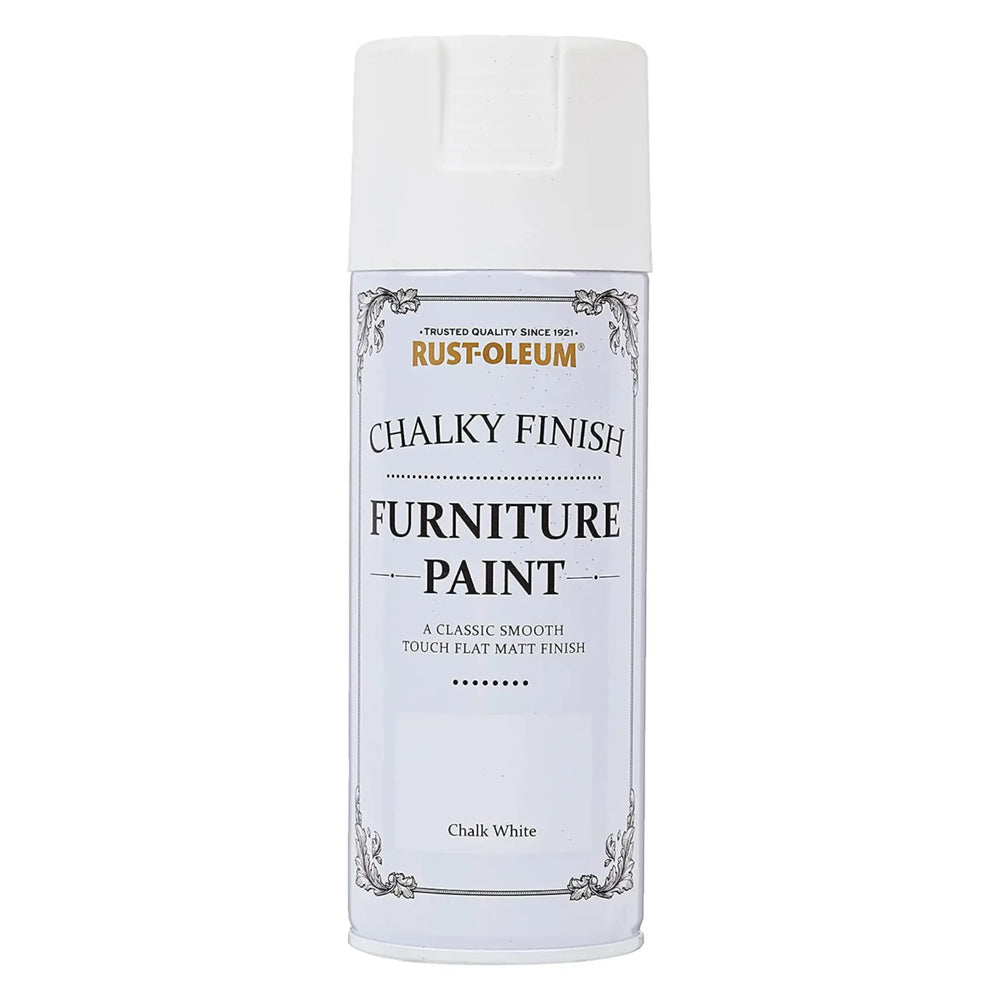Can of Rust-Oleum chalky finish furniture paint on a white background