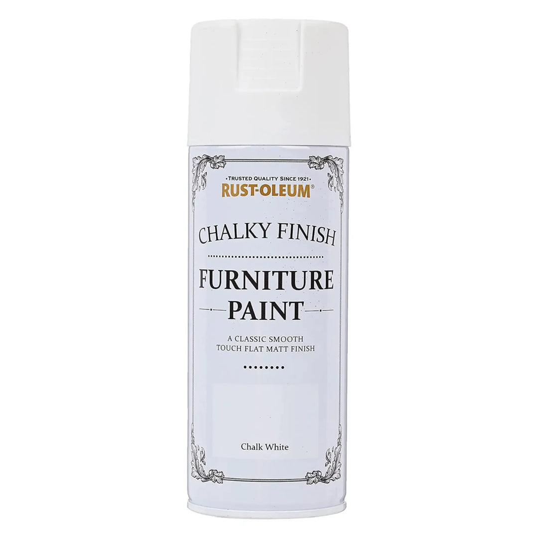 Can of Rust-Oleum chalky finish furniture paint on a white background