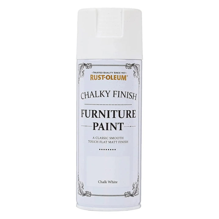 Can of Rust-Oleum chalky finish furniture paint on a white background