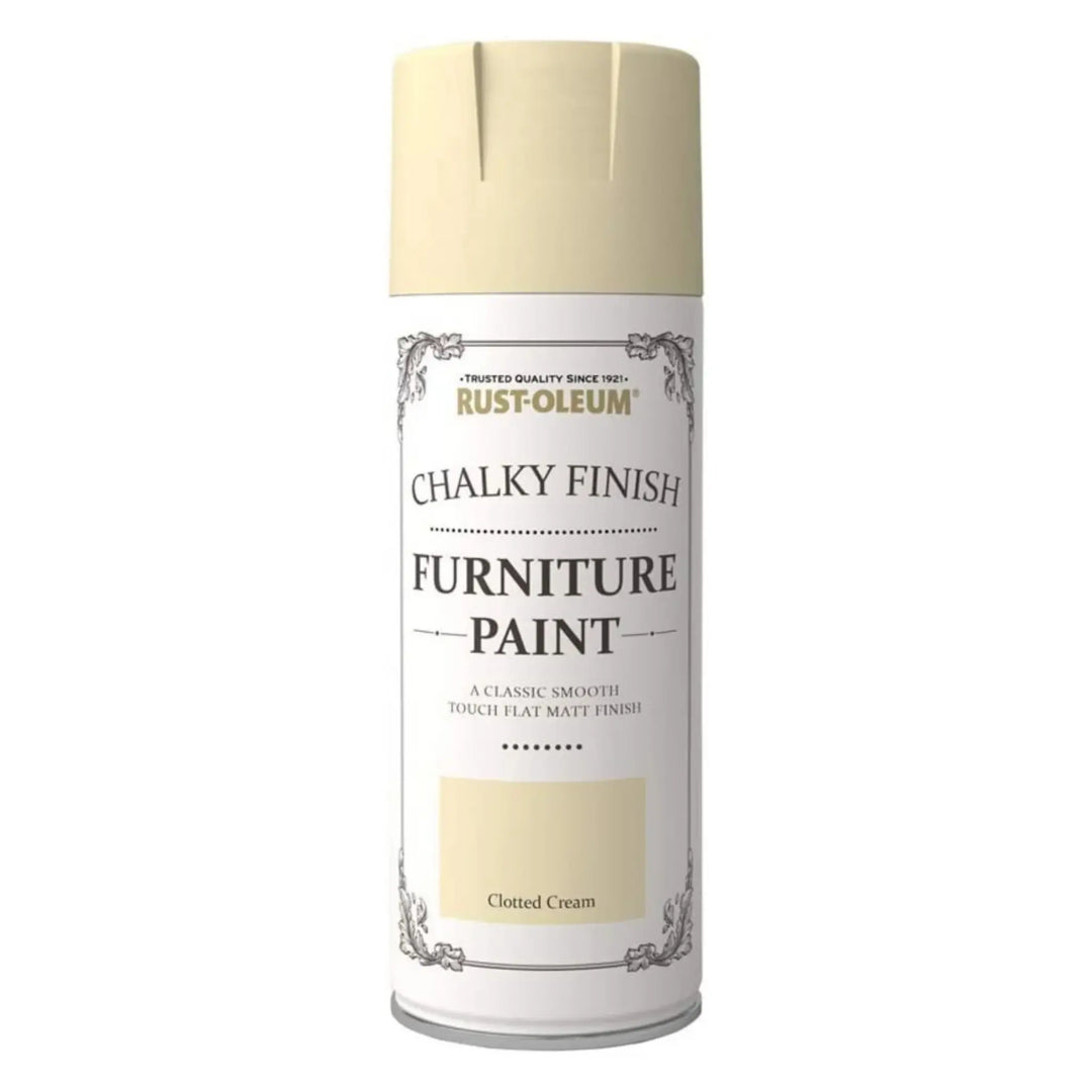 Rust-Oleum Chalky Finish Furniture Paint can in Clotted Cream color on a white background