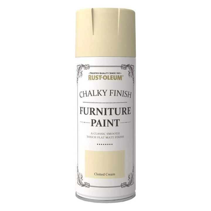 Rust-Oleum Chalky Finish Furniture Paint can in Clotted Cream color on a white background