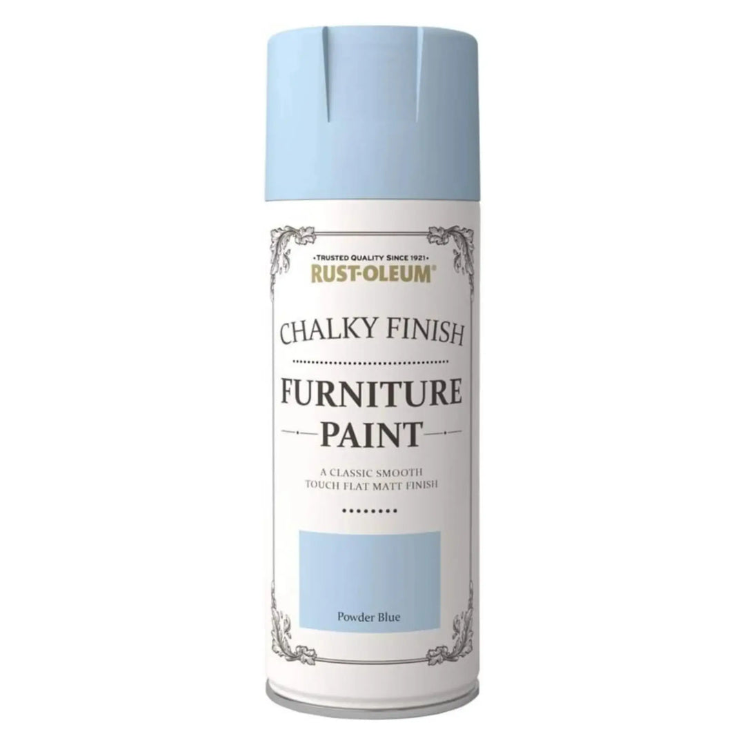 Rust-Oleum Chalky Finish Furniture Paint can in Powder Blue on a white background