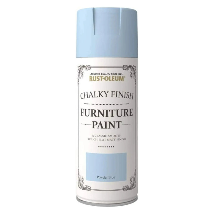 Rust-Oleum Chalky Finish Furniture Paint can in Powder Blue on a white background