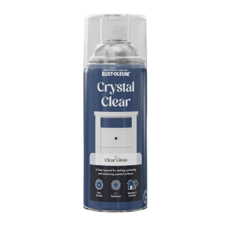Rust-Oleum Crystal Clear spray can on a white background