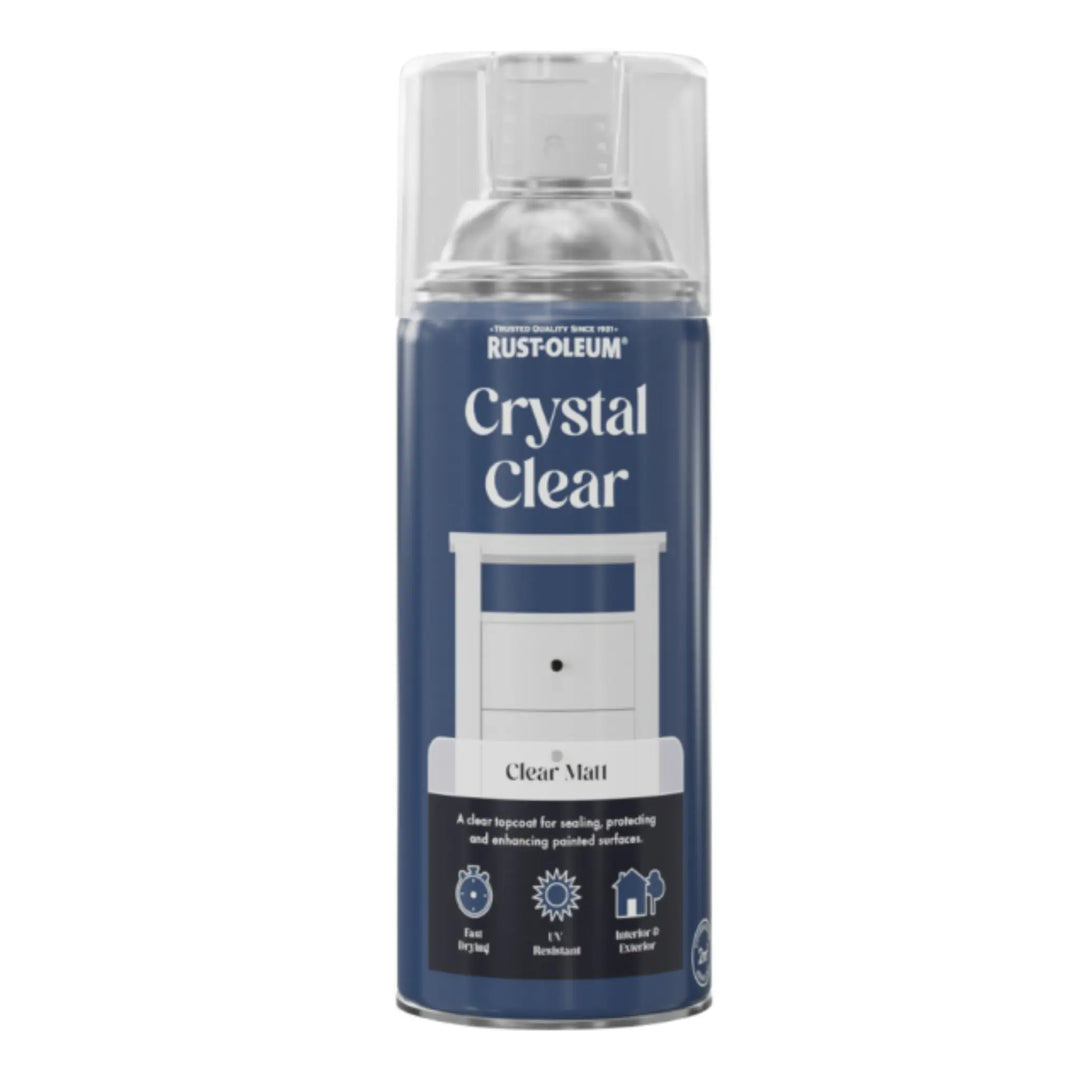 Rust-Oleum Crystal Clear spray can on a white background