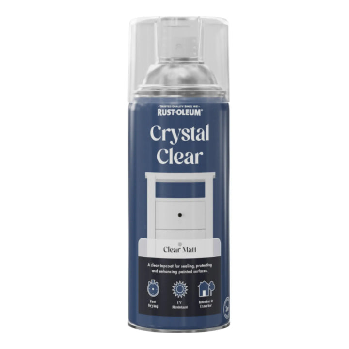 Rust-Oleum Crystal Clear spray can on a white background