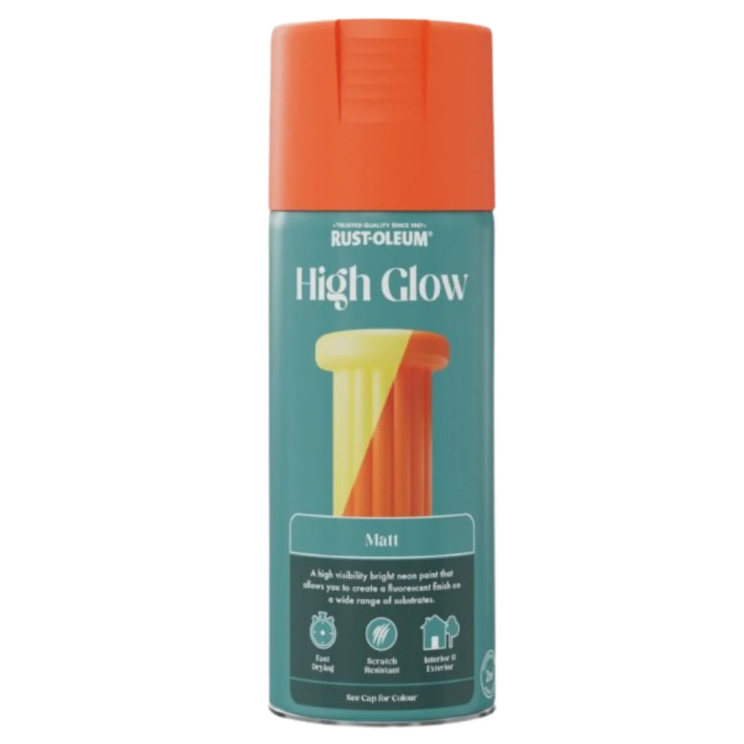 Rust-Oleum High Glow spray paint can on a white background