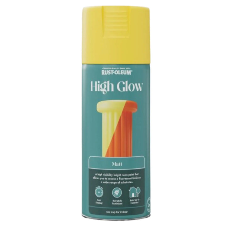 Rust-Oleum High Glow spray paint can on a white background