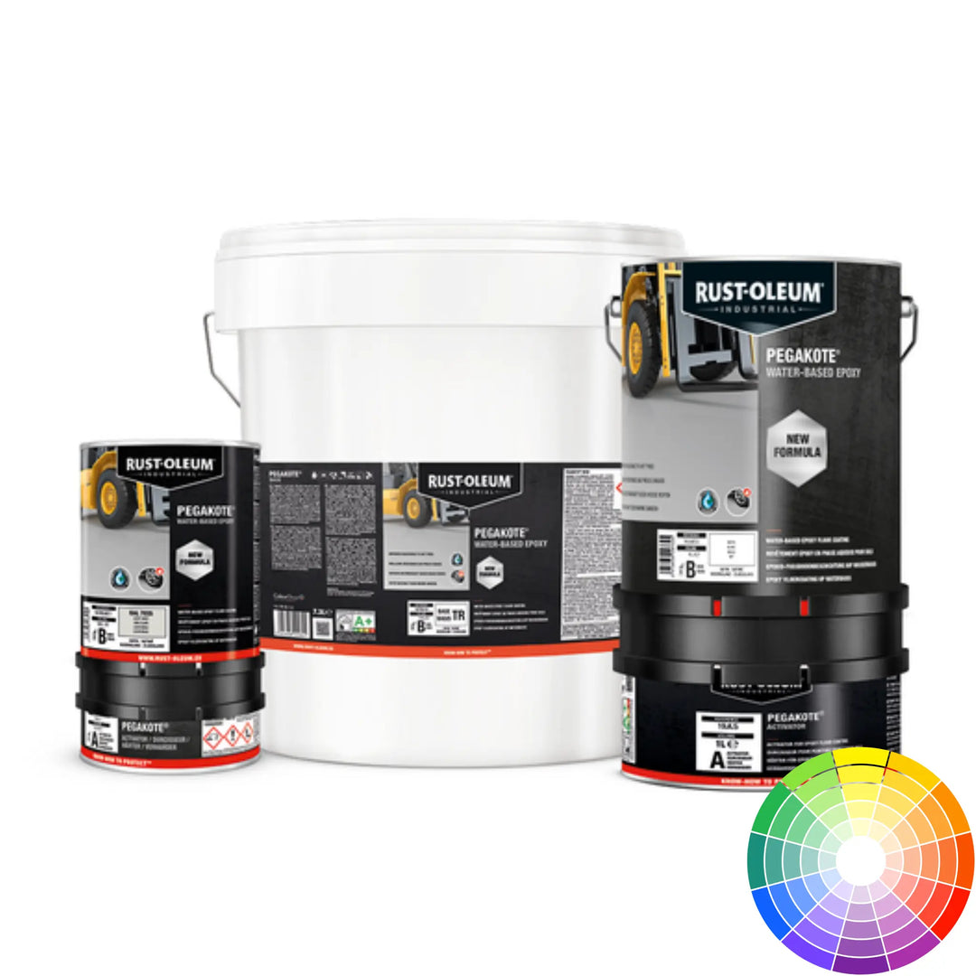 Rust-Oleum Pegakote with a colour wheel and white background