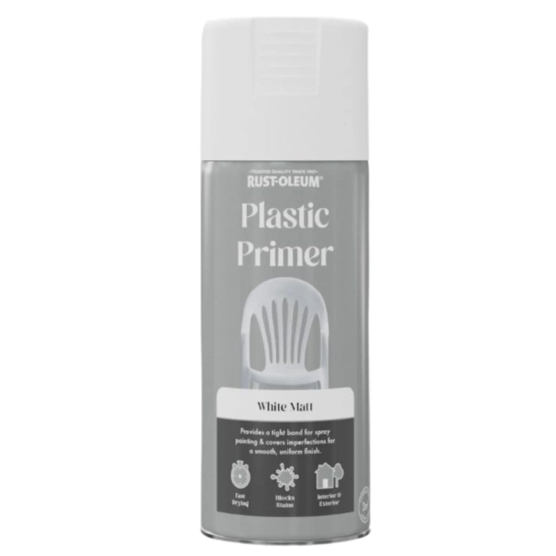 Rust-Oleum Plastic Primer spray can on a white background